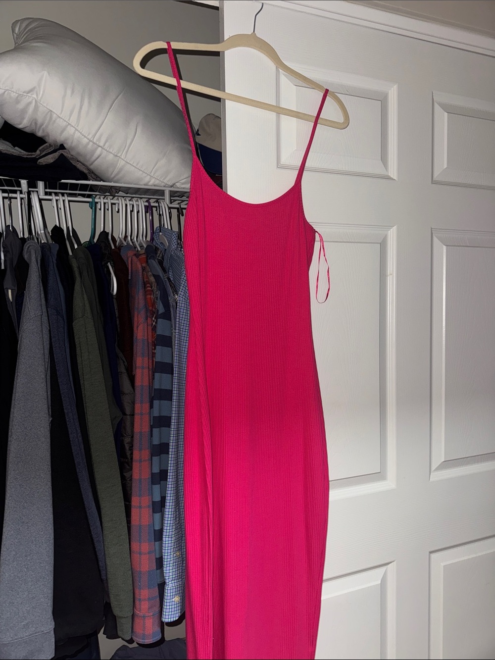 Sugarlips Hot Pink Ribbed Midi Slip Dress